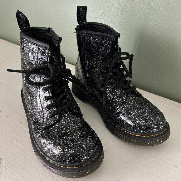 Dr. Martens Black and silver sparkle glitter Kids Boots - Picture 1 of 10